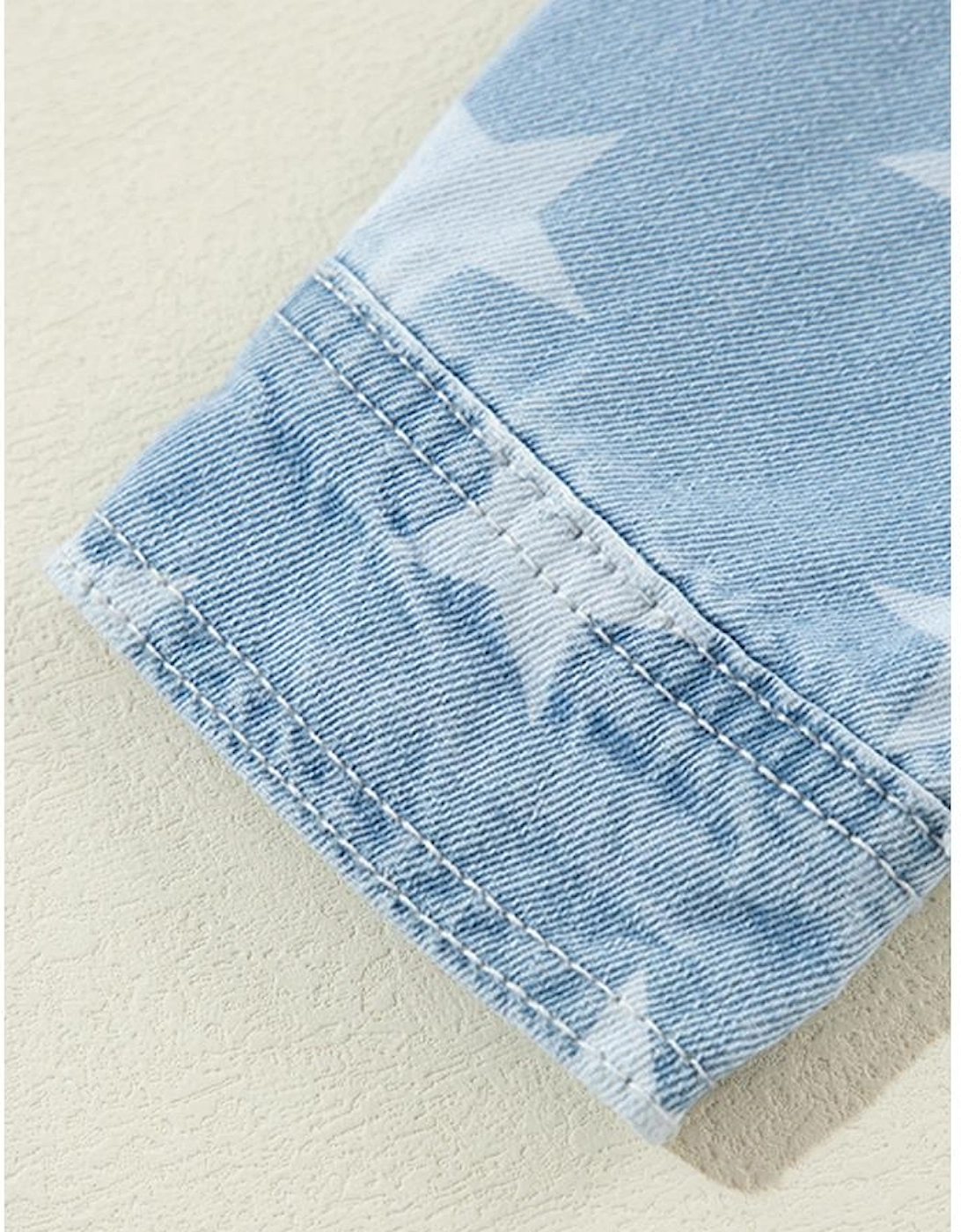 Sky Blue Star Print Light Wash Raw Hem Denim Jacket