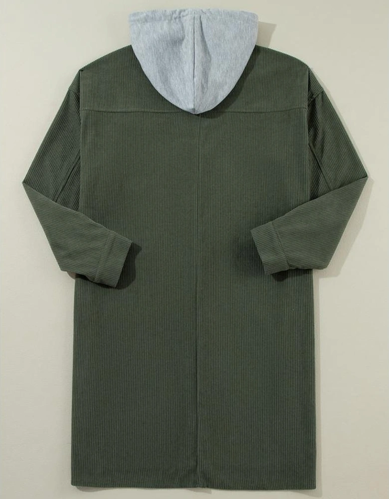 Jungle Green Oversized Corduroy Contrast Hooded Shacket