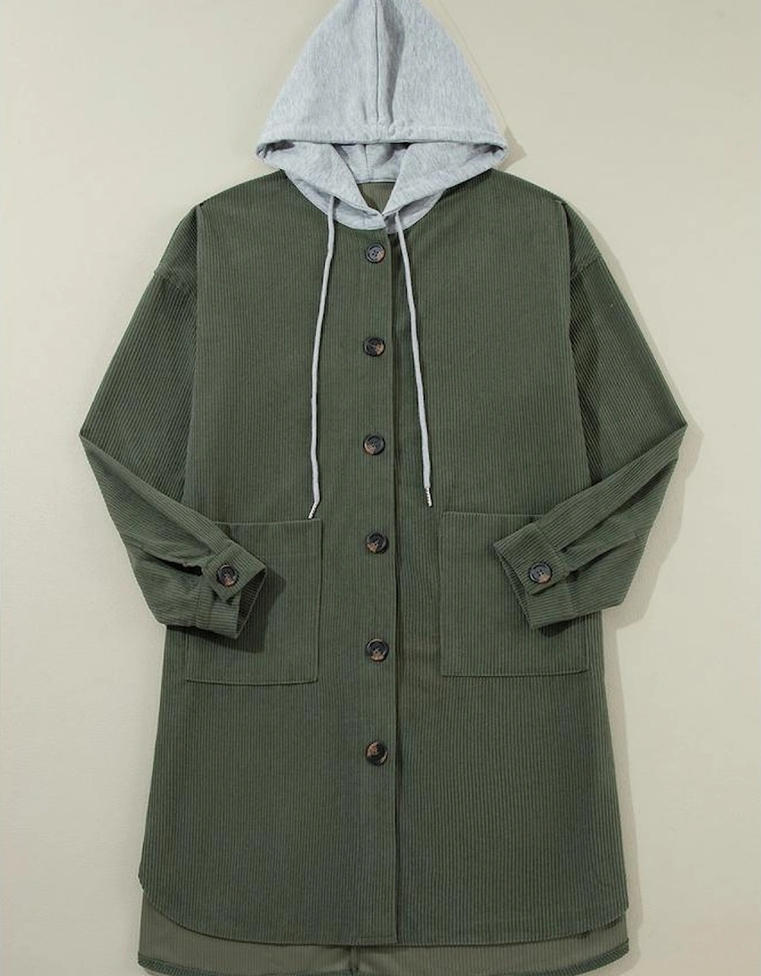 Jungle Green Oversized Corduroy Contrast Hooded Shacket