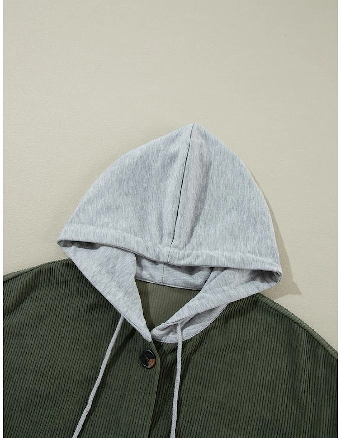Jungle Green Oversized Corduroy Contrast Hooded Shacket, 14 of 13
