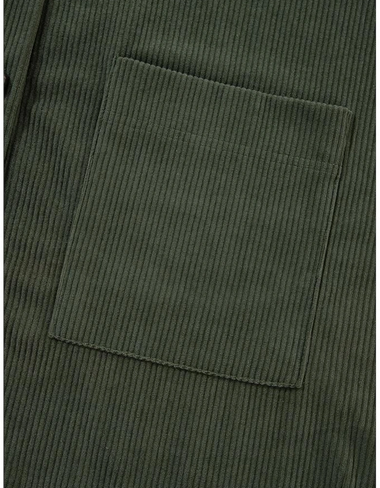 Jungle Green Oversized Corduroy Contrast Hooded Shacket