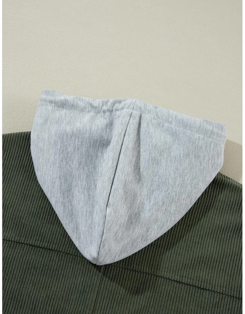 Jungle Green Oversized Corduroy Contrast Hooded Shacket