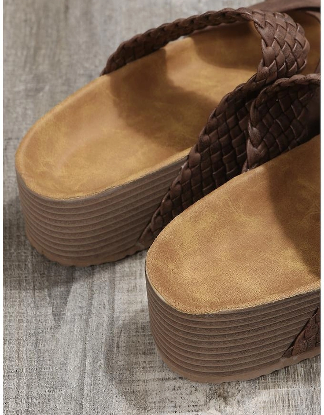 Brown Braided Detail Criss Cross Platform Slippers, 10 of 9