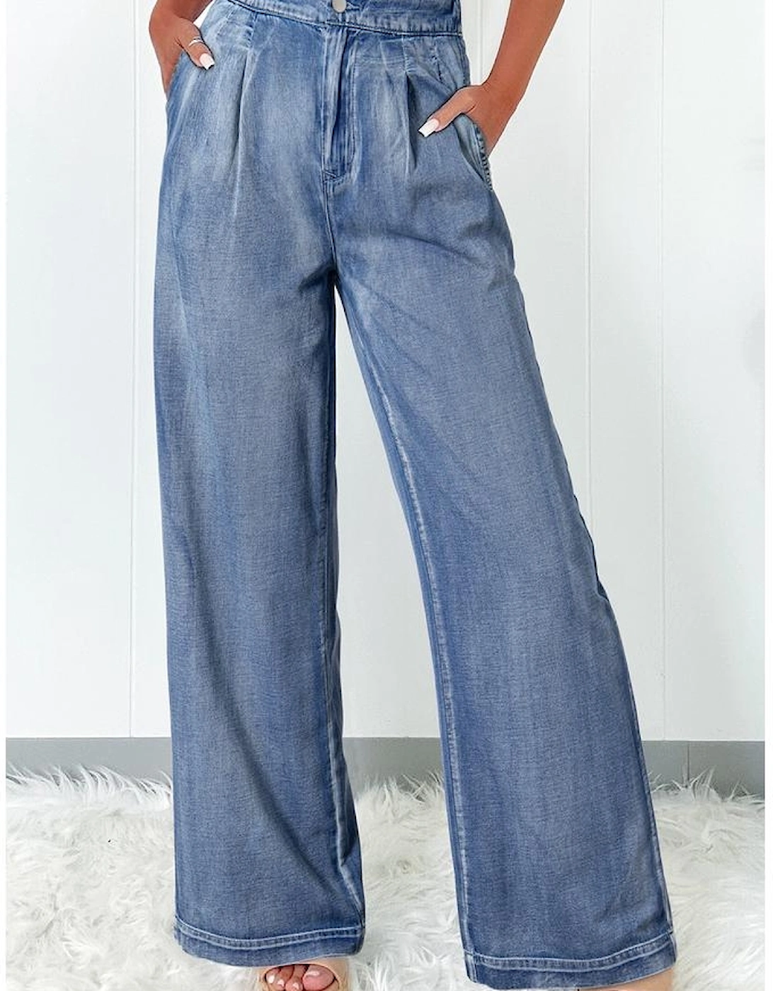 Dusk Blue Acid Wash Wide Leg High Waist Jeans, 2 of 1