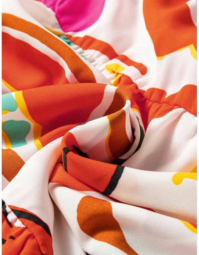 Orange Floral Print Split V Neck Tiered Maxi Dress