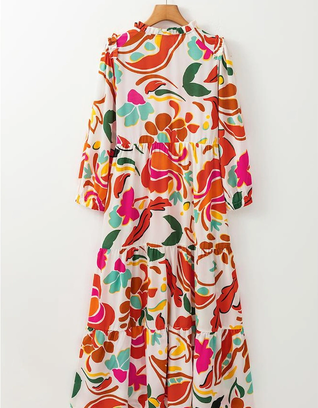 Orange Floral Print Split V Neck Tiered Maxi Dress