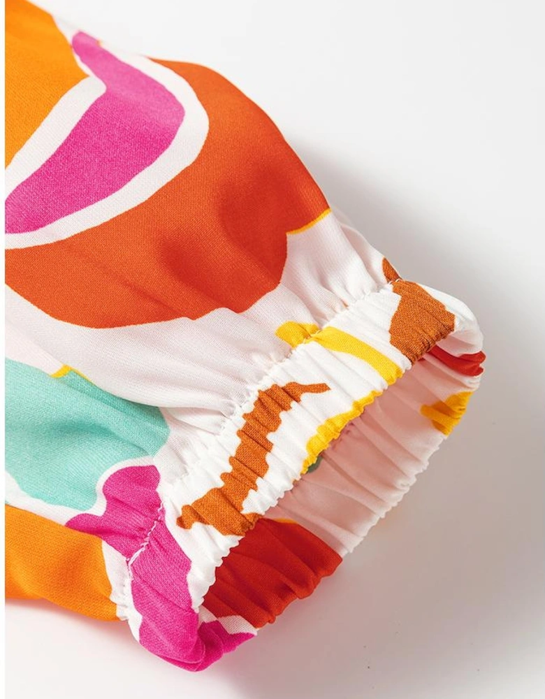 Orange Floral Print Split V Neck Tiered Maxi Dress