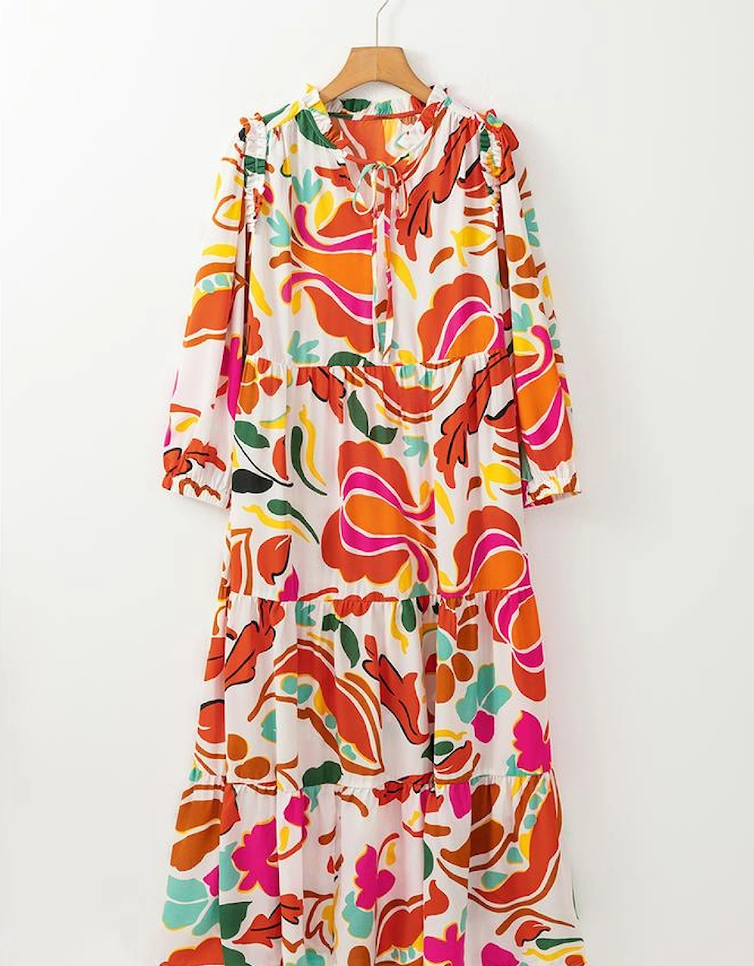 Orange Floral Print Split V Neck Tiered Maxi Dress