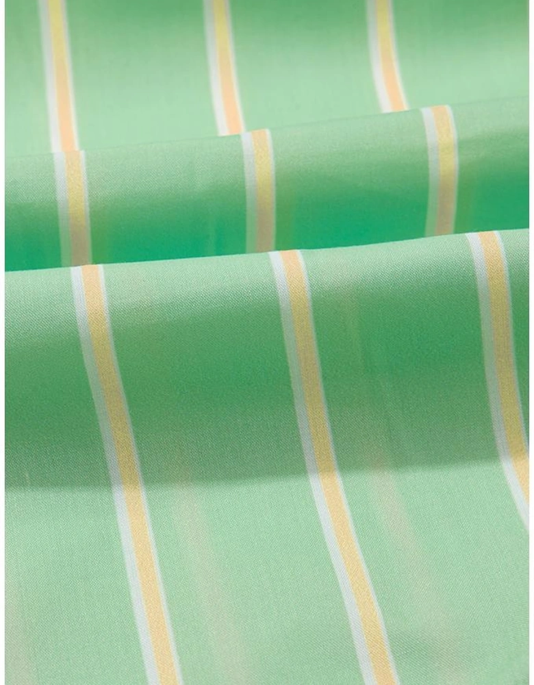 Green Stripe V Neck Short Sleeve Frilled Detail A-line Dress