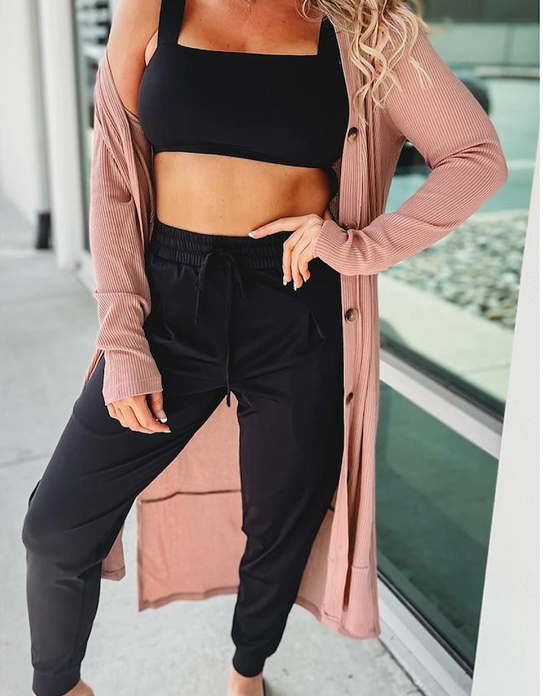 Pink Ribbed Button-Up Split Duster Cardigan, 5 of 4