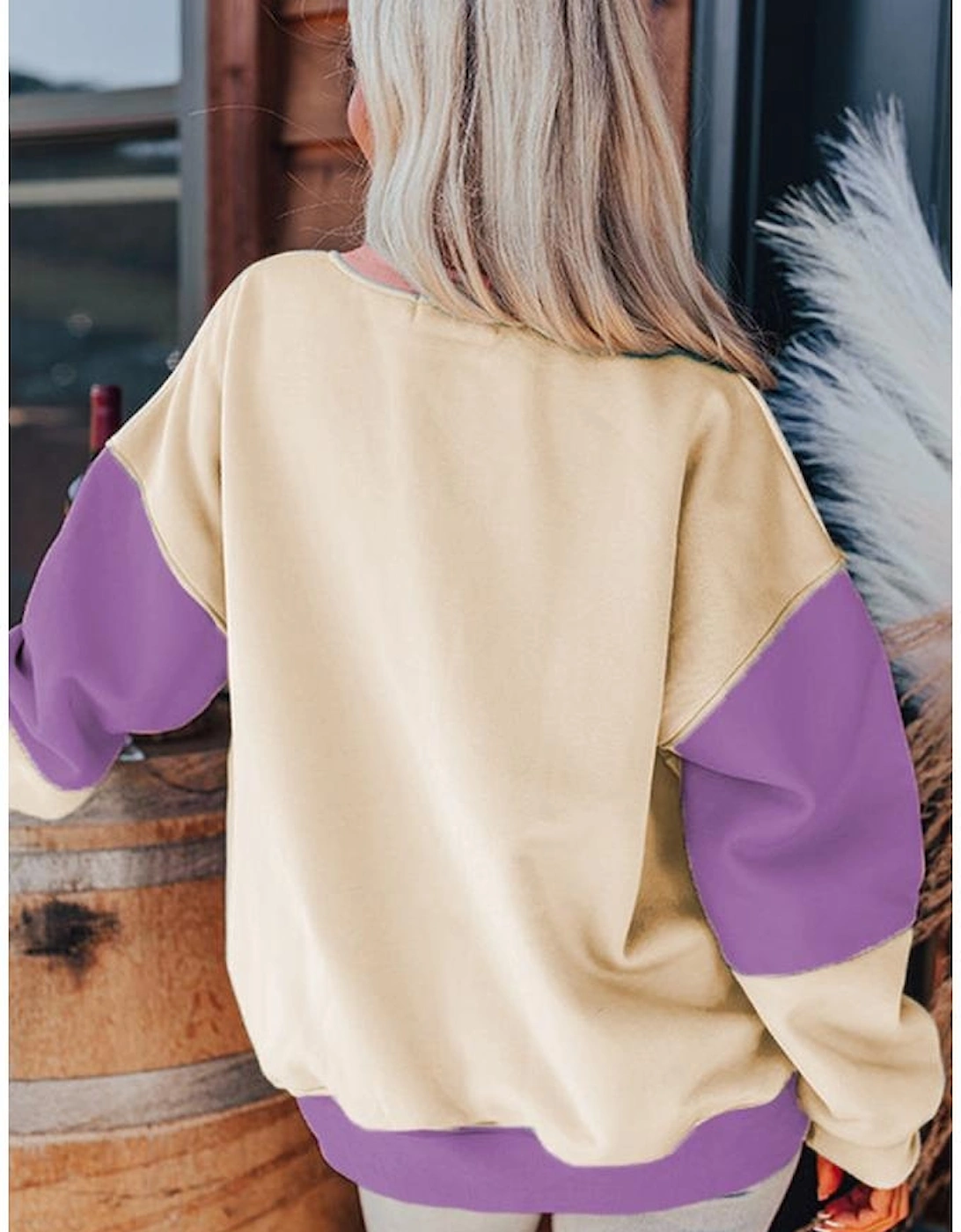 Meadow Mauve Colorblock Patchwork Drop Shoulder Sweatshirt