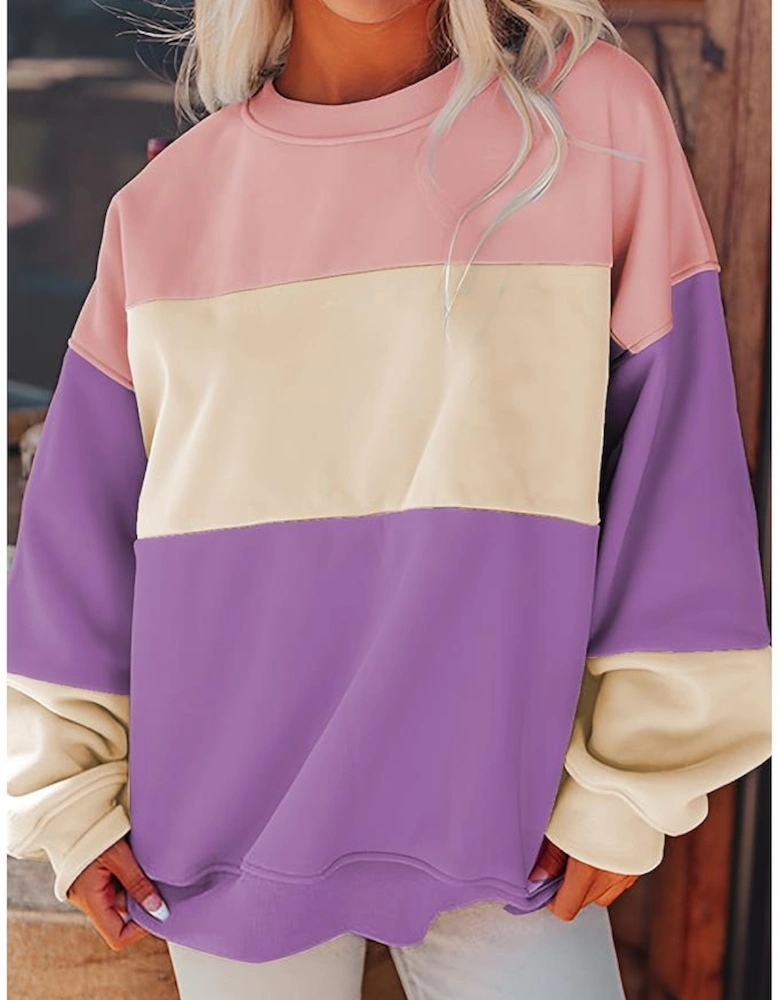 Meadow Mauve Colorblock Patchwork Drop Shoulder Sweatshirt