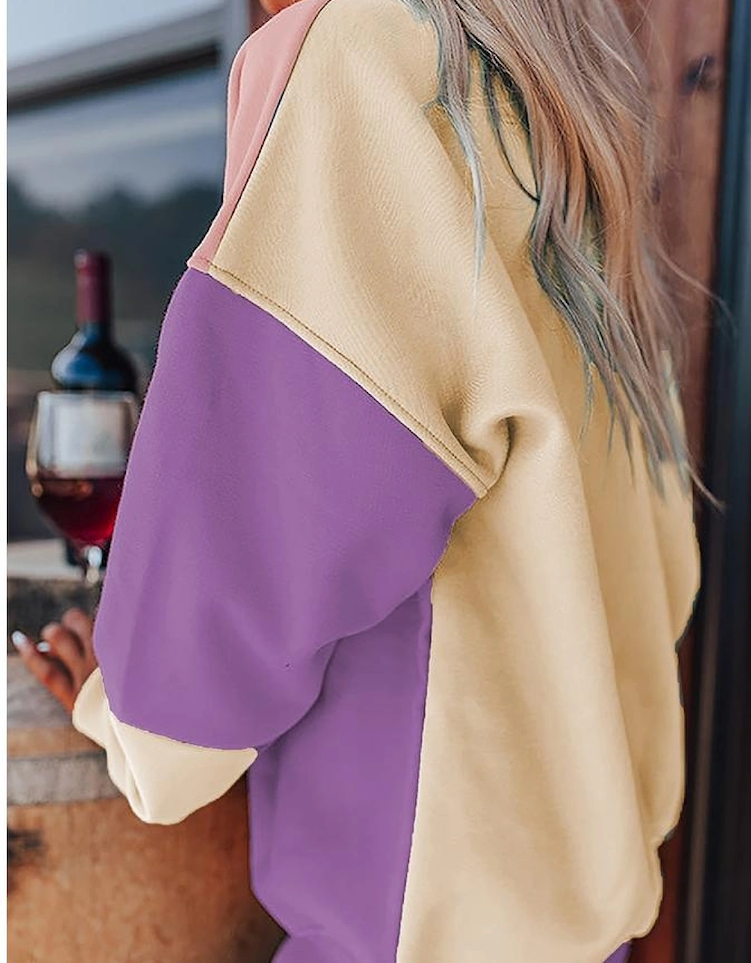 Meadow Mauve Colorblock Patchwork Drop Shoulder Sweatshirt