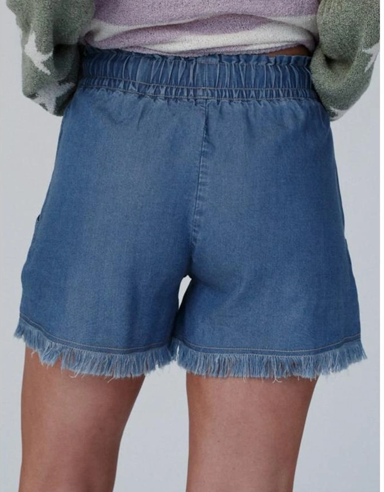 Ashleigh Blue Raw Hem Drawstring High Waist Denim Shorts with Pockets