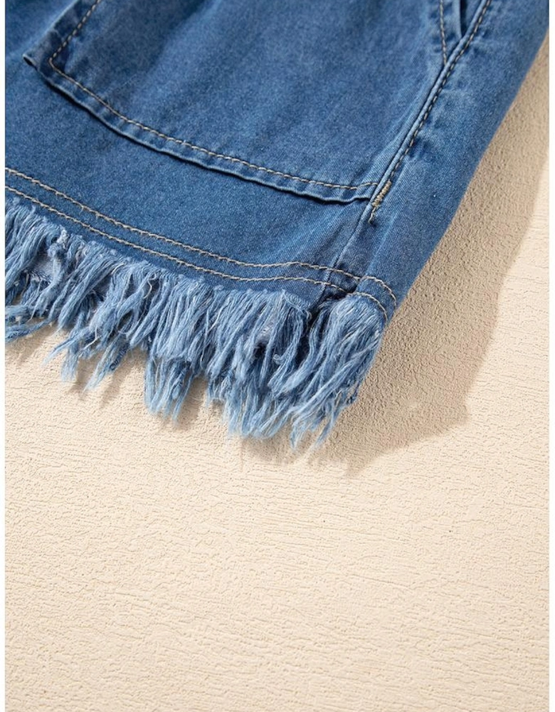 Ashleigh Blue Raw Hem Drawstring High Waist Denim Shorts with Pockets