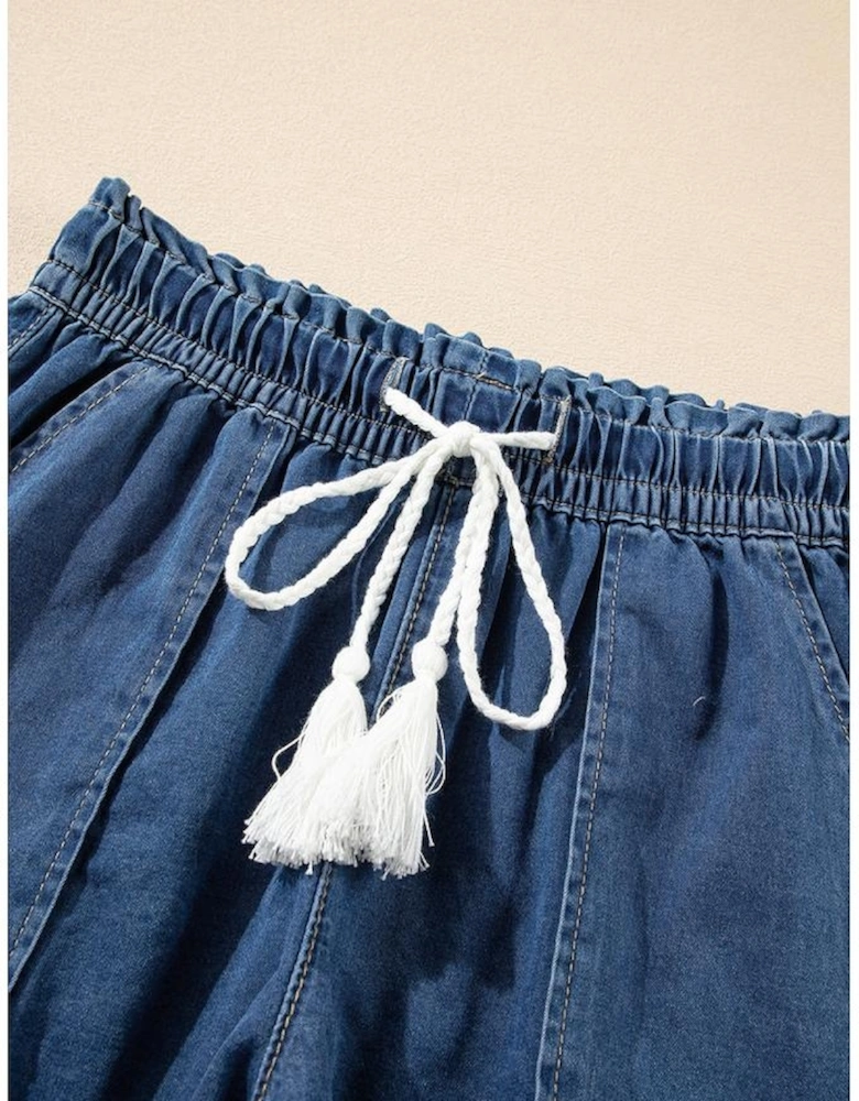 Ashleigh Blue Raw Hem Drawstring High Waist Denim Shorts with Pockets