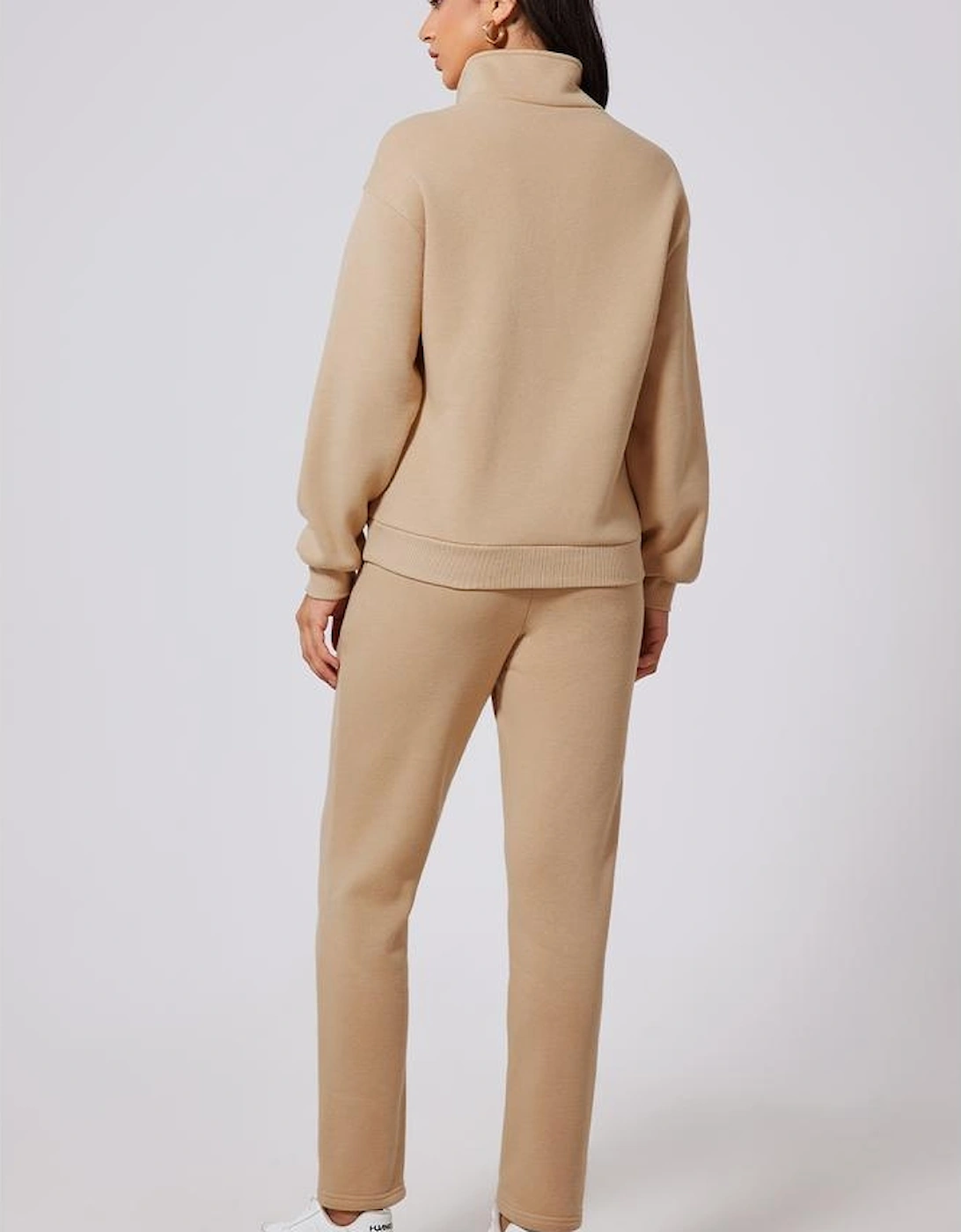 Parchment Solid Half Button Sweatshirt and High Waist Sweatpants Set