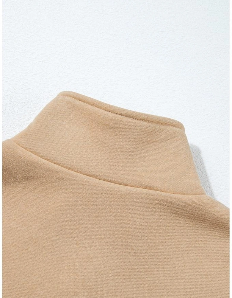 Parchment Solid Half Button Sweatshirt and High Waist Sweatpants Set