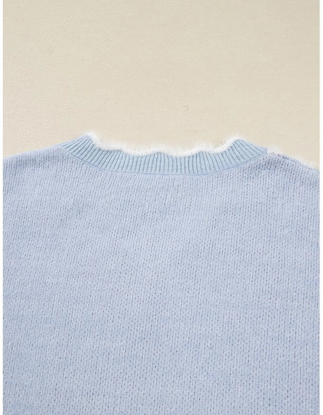 Gray Fuzzy Flower Scalloped V Neck Plus Sweater