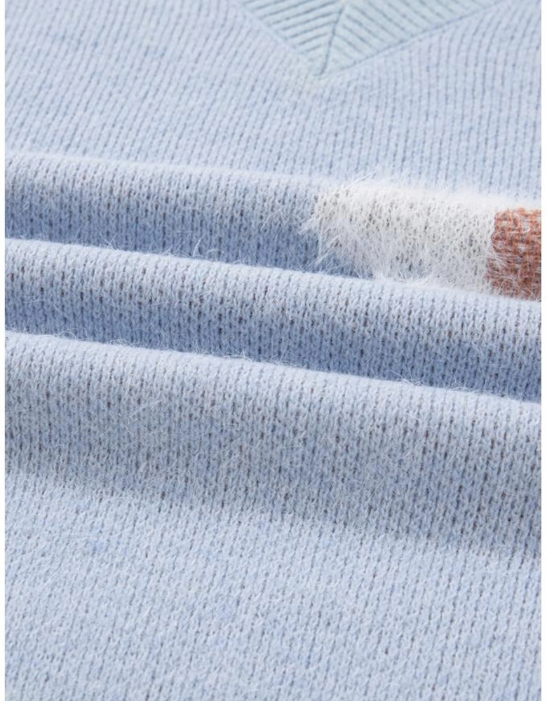 Gray Fuzzy Flower Scalloped V Neck Plus Sweater