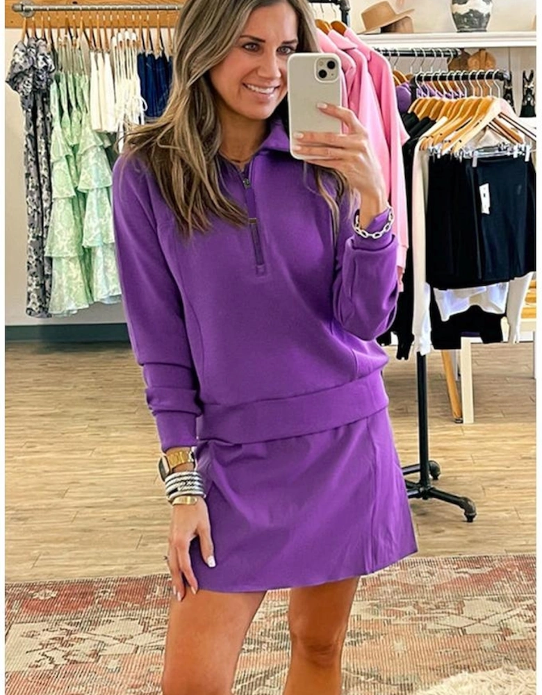 Wisteria Half Zip Sporty Pullover Mini Skirt 2pcs Outfit