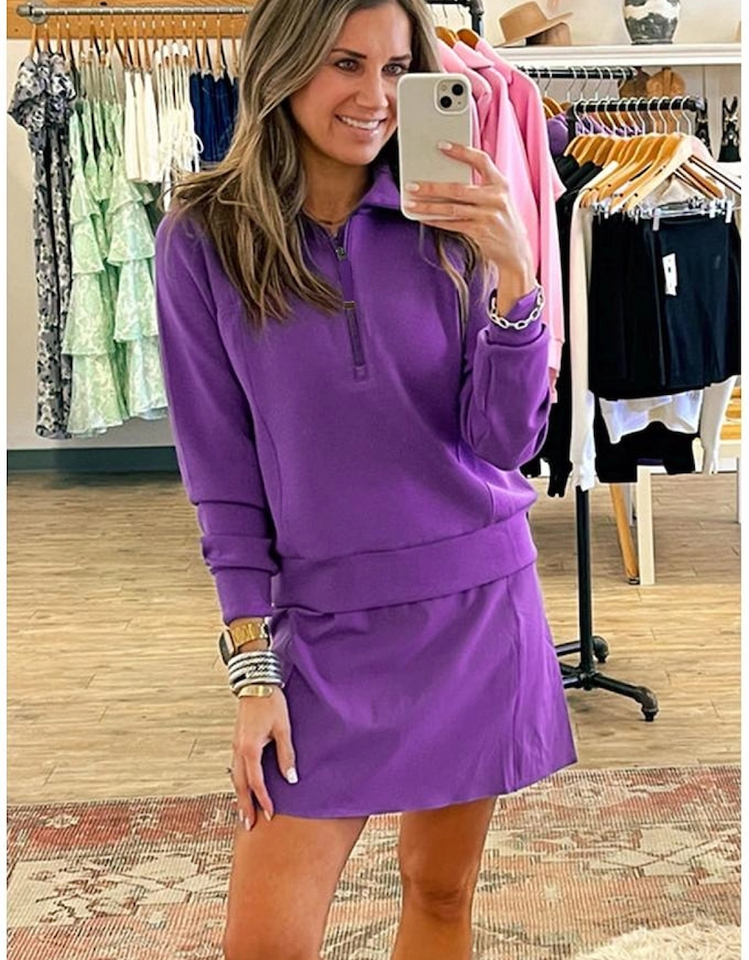 Wisteria Half Zip Sporty Pullover Mini Skirt 2pcs Outfit, 15 of 14