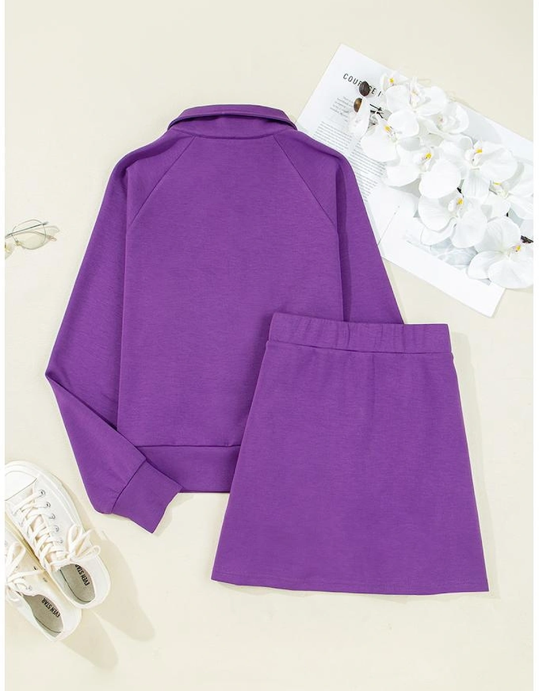 Wisteria Half Zip Sporty Pullover Mini Skirt 2pcs Outfit