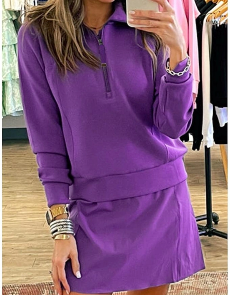 Wisteria Half Zip Sporty Pullover Mini Skirt 2pcs Outfit