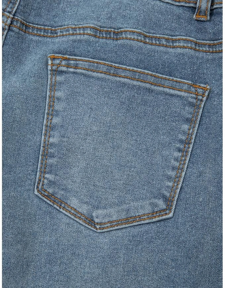 Dusk Blue 2 Button High Waist Piping Trim Bootcut Jeans