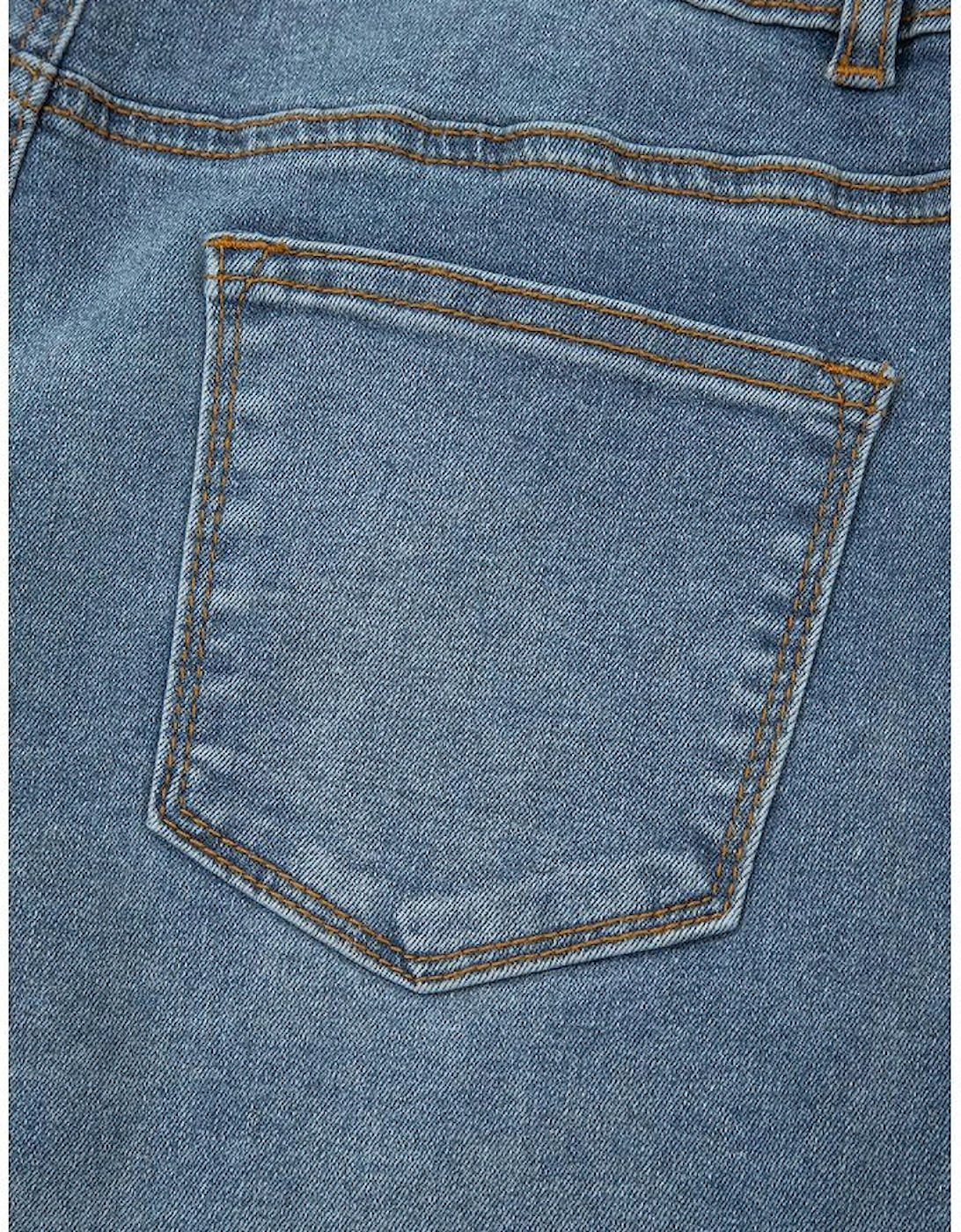 Dusk Blue 2 Button High Waist Piping Trim Bootcut Jeans