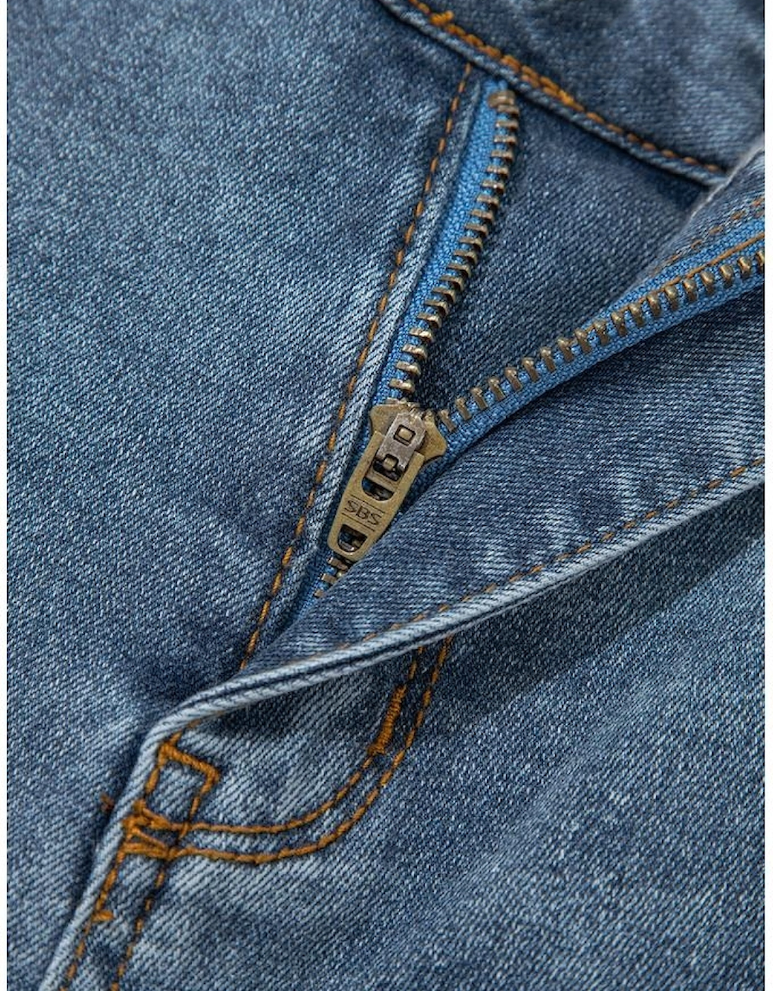 Dusk Blue 2 Button High Waist Piping Trim Bootcut Jeans