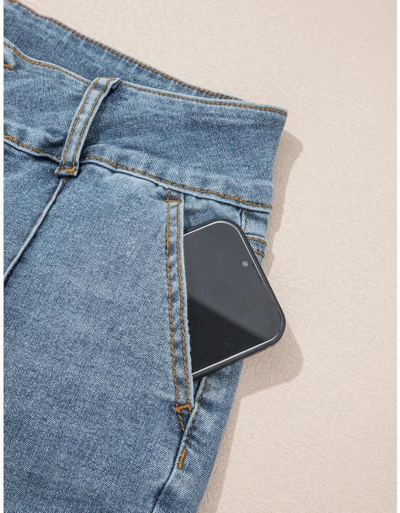 Dusk Blue 2 Button High Waist Piping Trim Bootcut Jeans