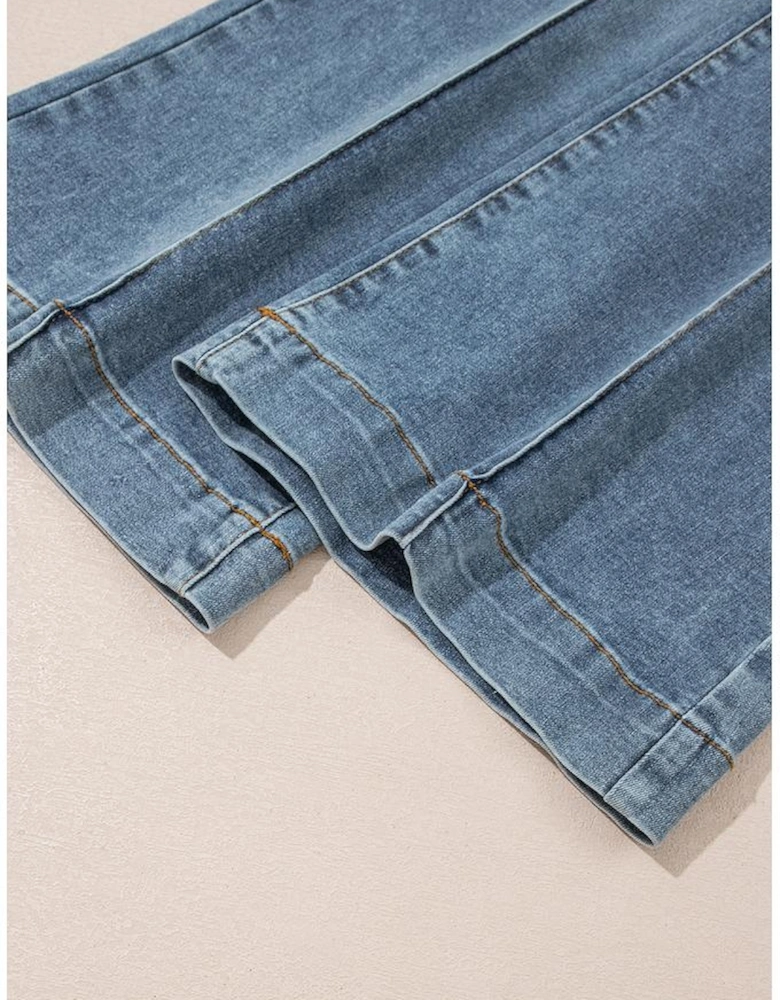 Dusk Blue 2 Button High Waist Piping Trim Bootcut Jeans