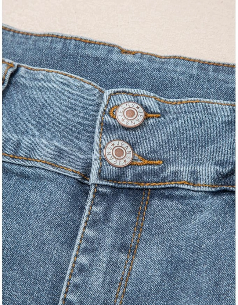 Dusk Blue 2 Button High Waist Piping Trim Bootcut Jeans