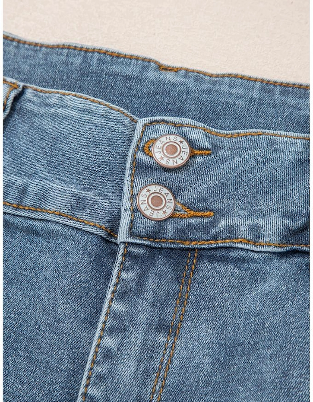 Dusk Blue 2 Button High Waist Piping Trim Bootcut Jeans