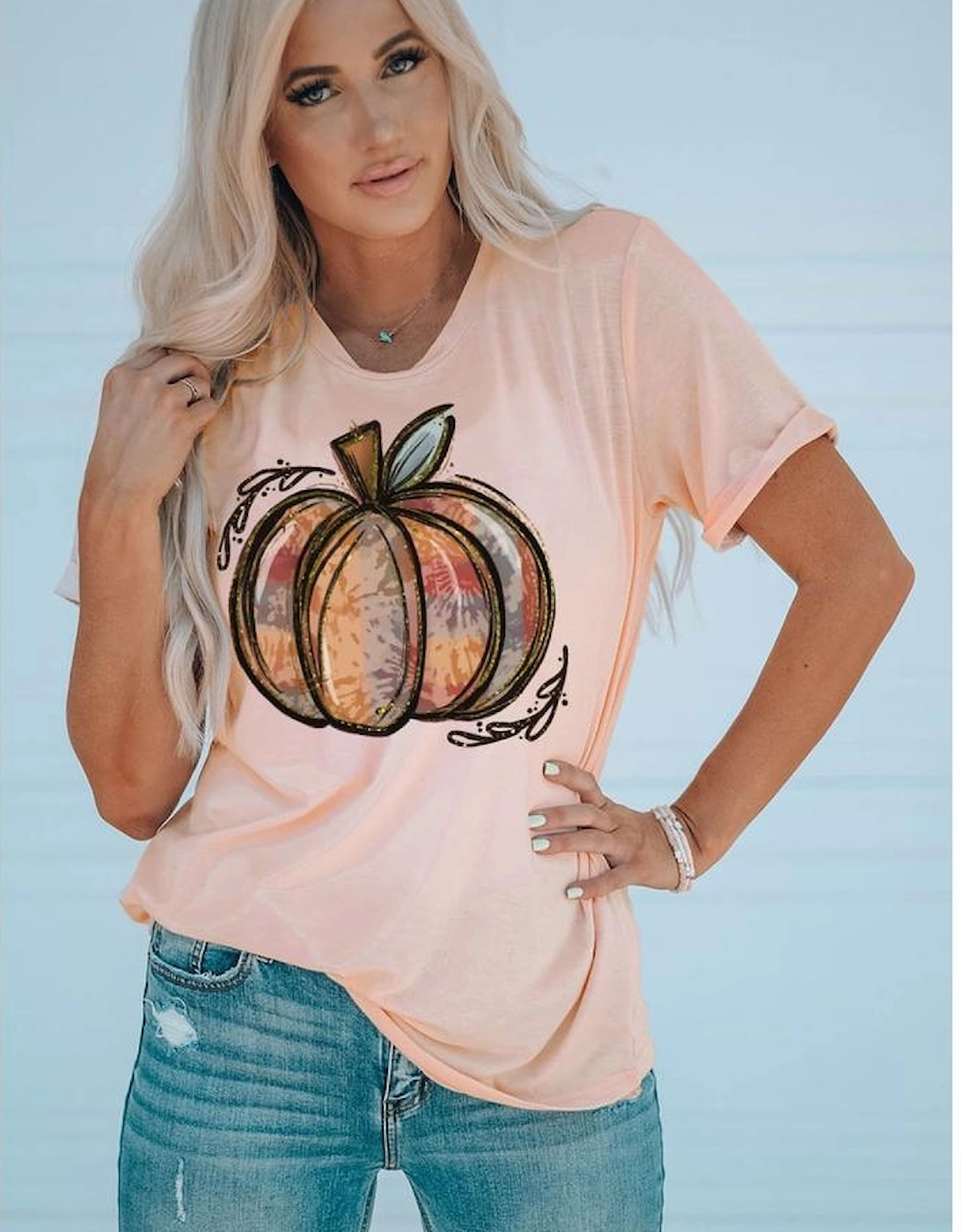 Azura Exchange Pumpkin Graphic Print Crew Neck T-Shirt