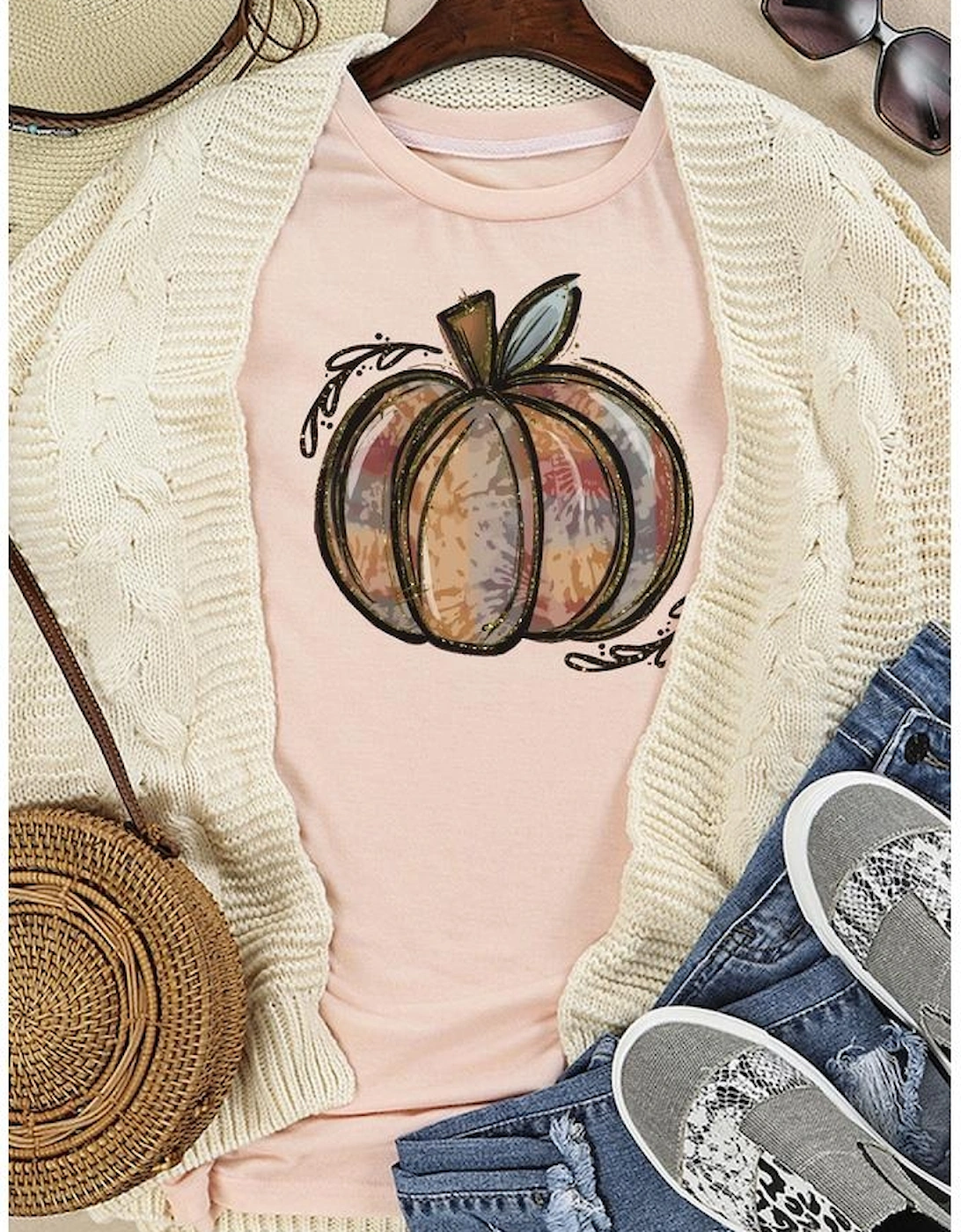 Azura Exchange Pumpkin Graphic Print Crew Neck T-Shirt