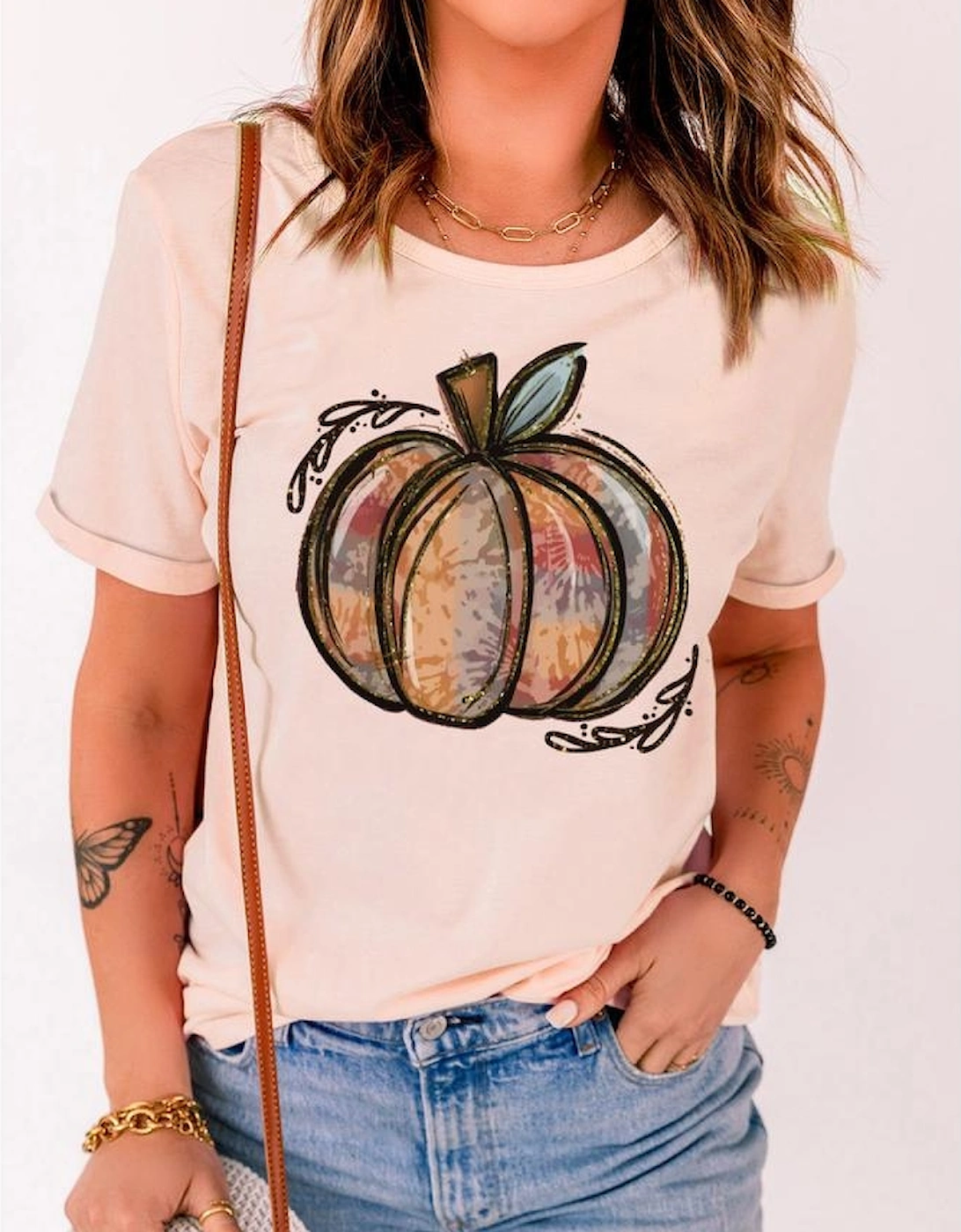 Azura Exchange Pumpkin Graphic Print Crew Neck T-Shirt
