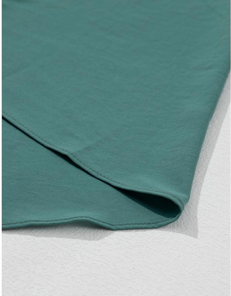 Blackish Green Solid Color V Neck Wrap Pleated Short Sleeve Maxi Dress