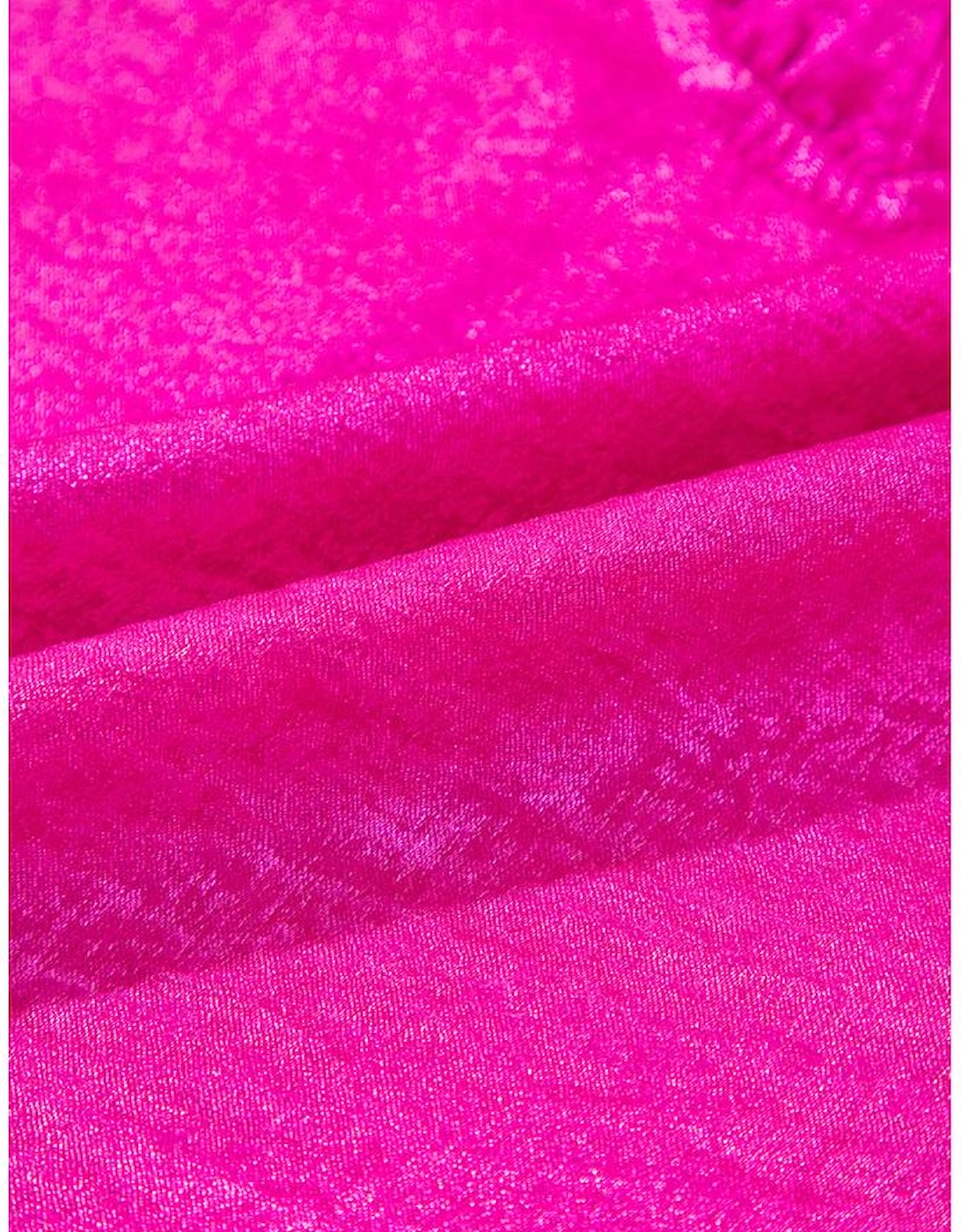 Rose Red Metallic Frilled V Neck Puff Sleeve Babydoll Blouse