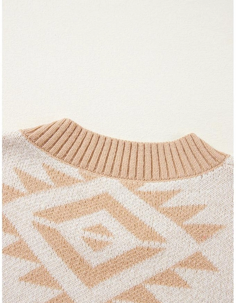 Apricot Plus Size Western Aztec Print Loose Sweater