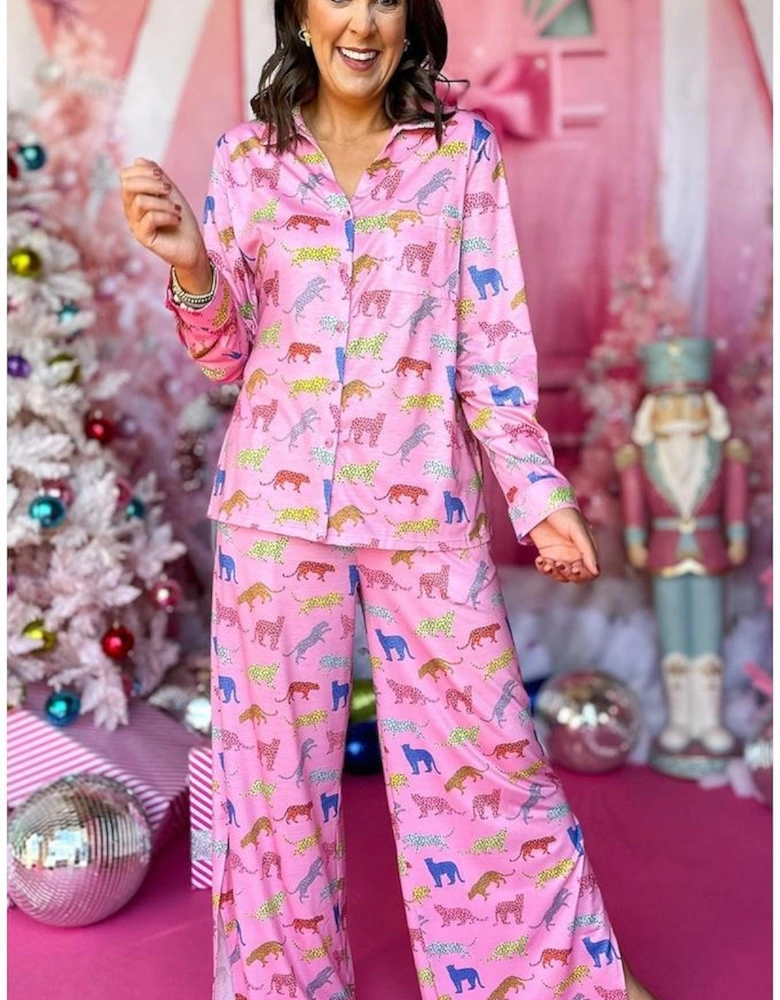 Pink Cheetah Print Shirt and Pants Pajama Set