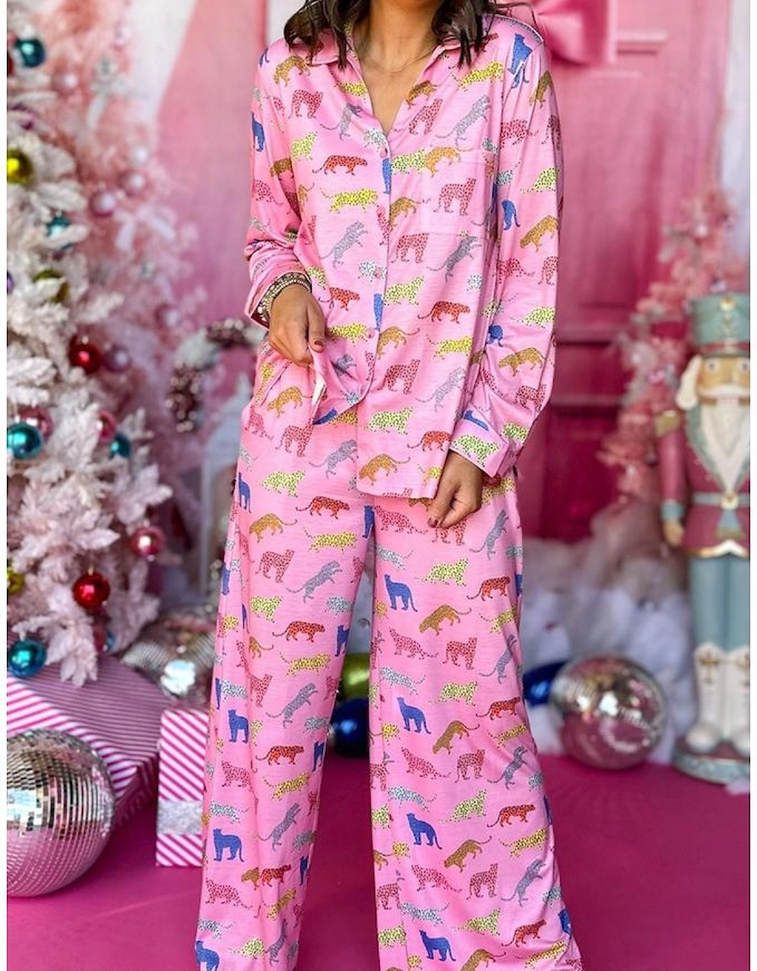 Pink Cheetah Print Shirt and Pants Pajama Set, 12 of 11