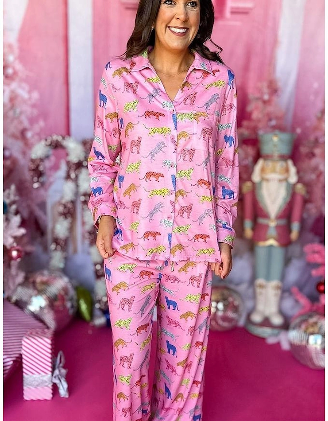 Pink Cheetah Print Shirt and Pants Pajama Set