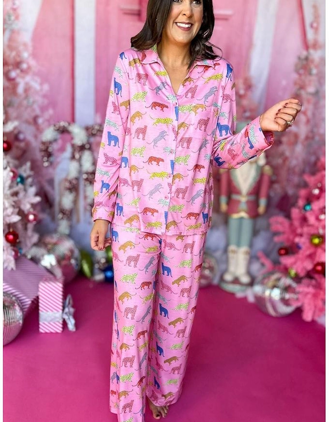 Pink Cheetah Print Shirt and Pants Pajama Set
