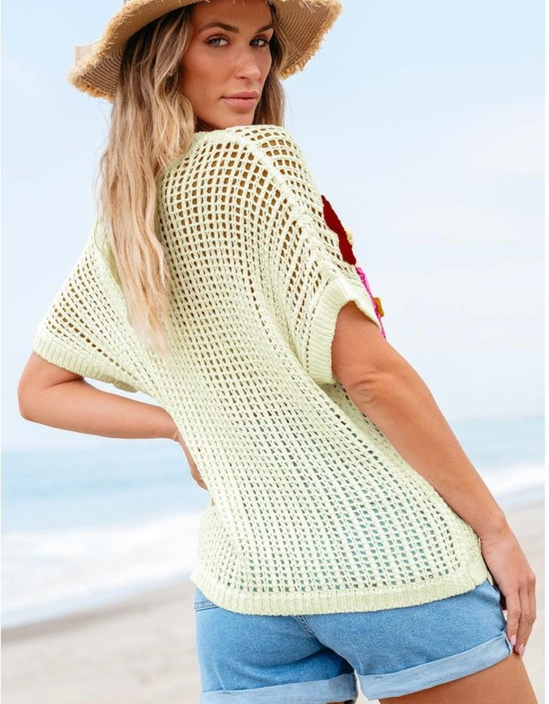 White Crochet Flower Hollow-out Sweater T Shirt