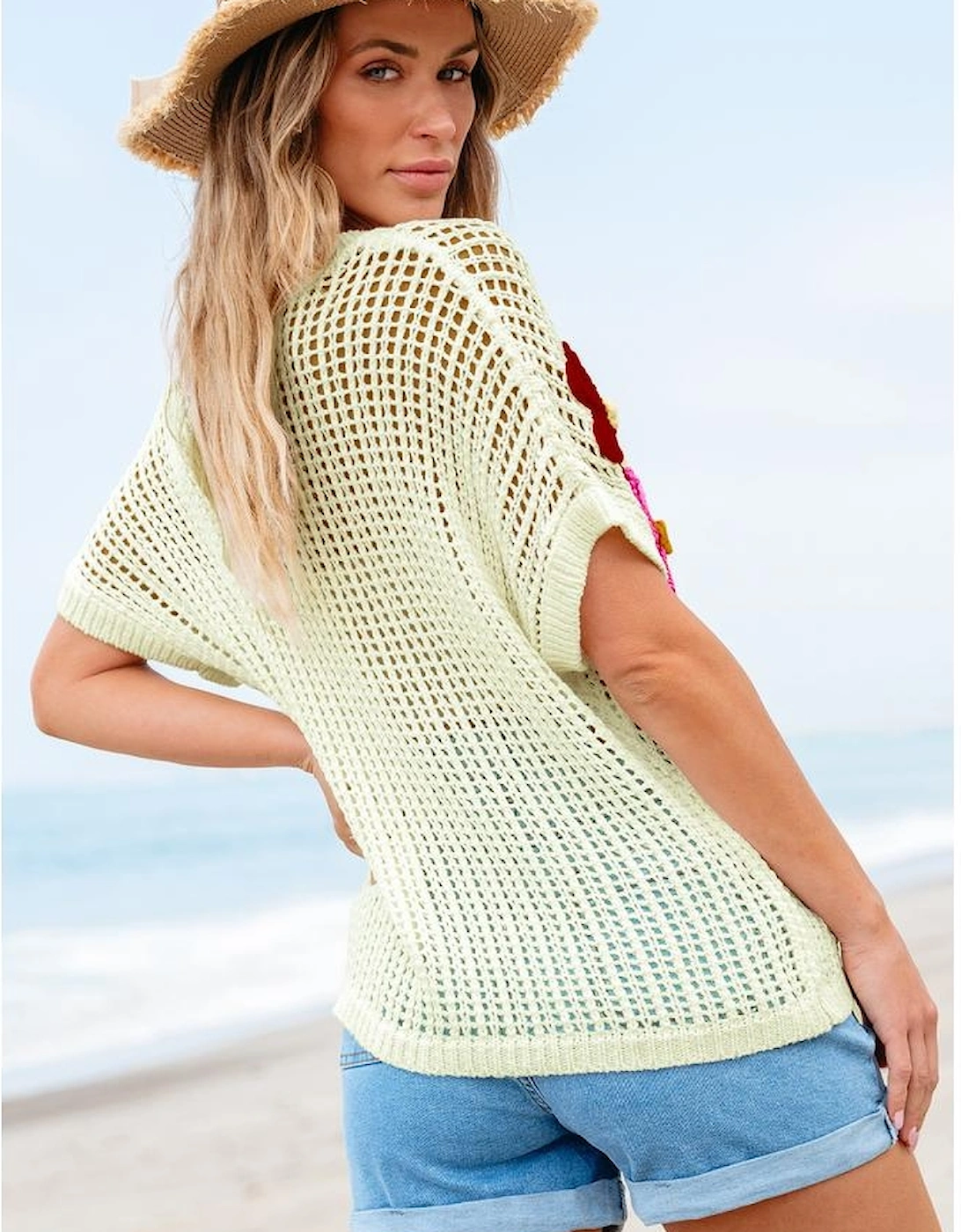 White Crochet Flower Hollow-out Sweater T Shirt, 16 of 15