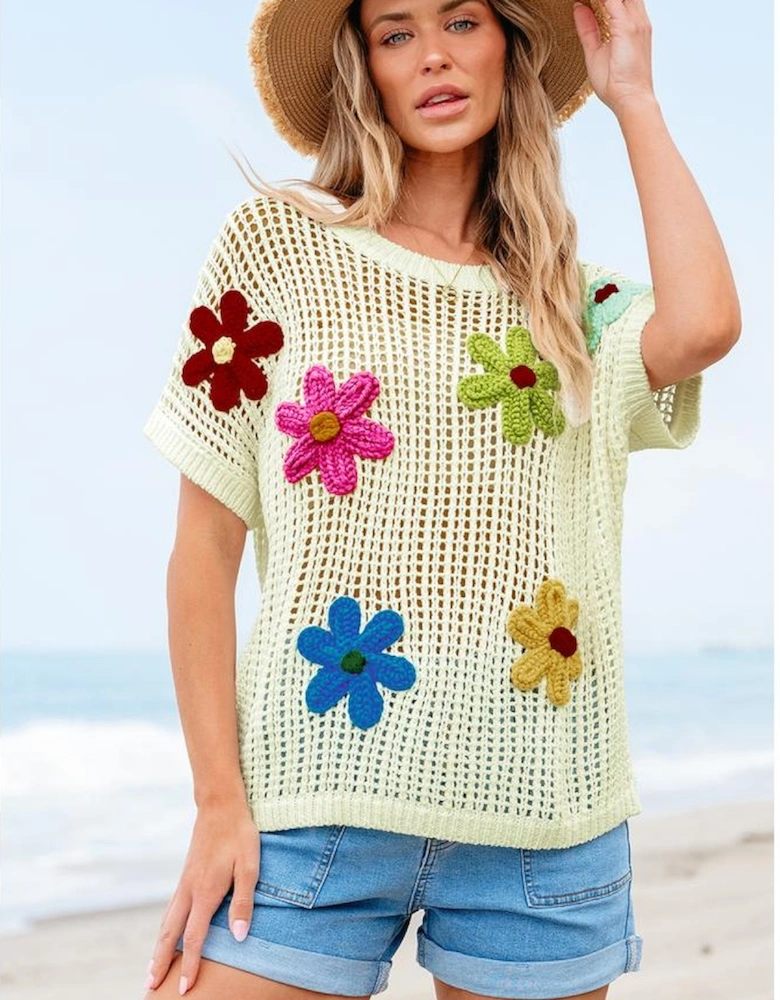 White Crochet Flower Hollow-out Sweater T Shirt