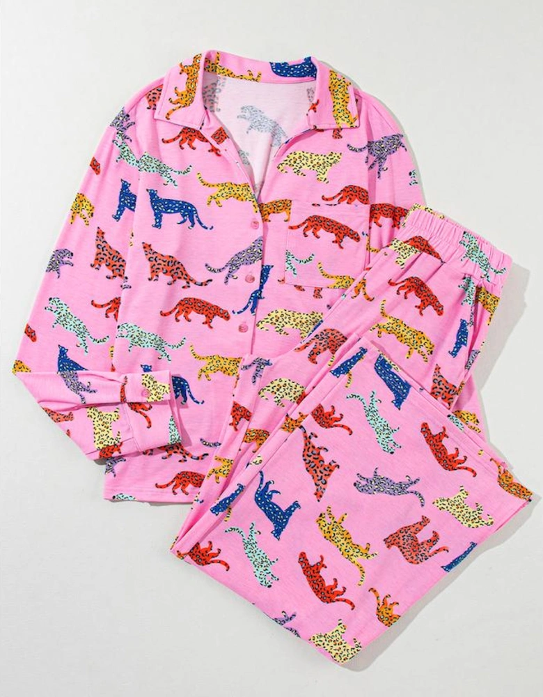 Pink Cheetah Print Shirt and Pants Pajama Set