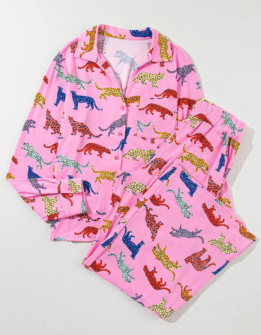 Pink Cheetah Print Shirt and Pants Pajama Set